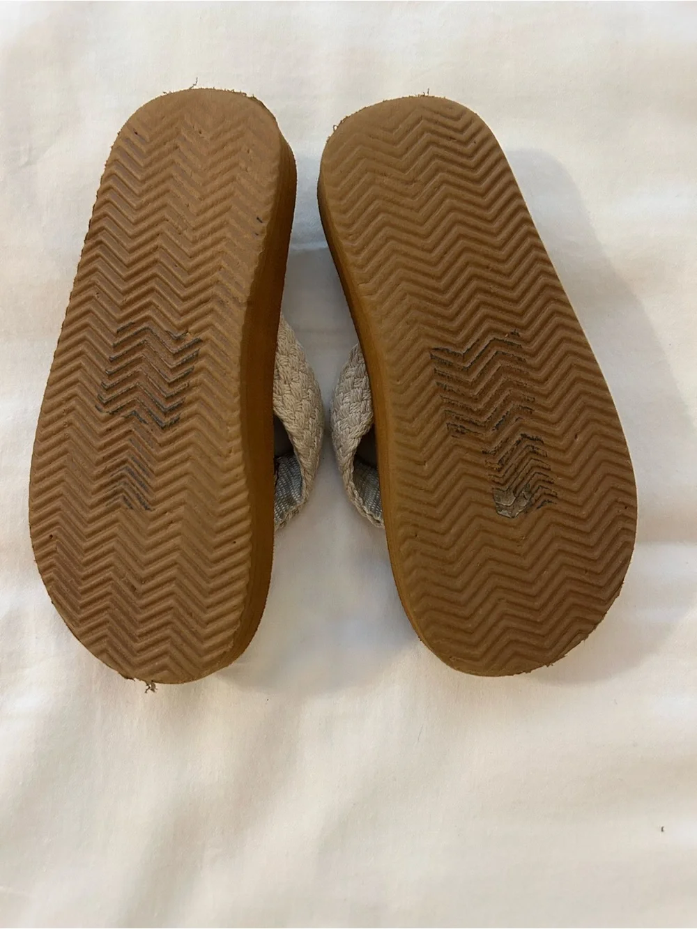 J. Crew Tan Footbed Flip Flops with Cream Braided Straps